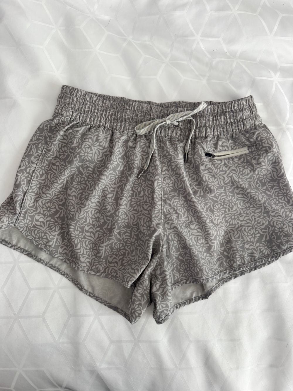 Gray Floral Athletic Shorts with Drawstring